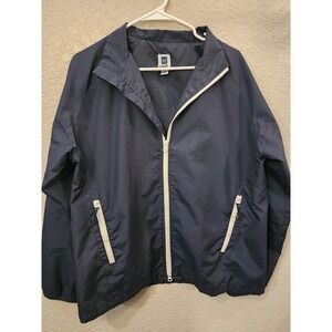 GAP Factory Store Mens Large L Navy Hooded Jacket Polyester Zip Front Pockets